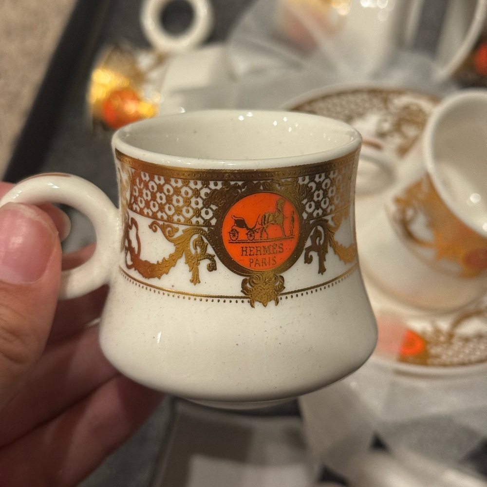 Hermes White and Gold Coffee Cup